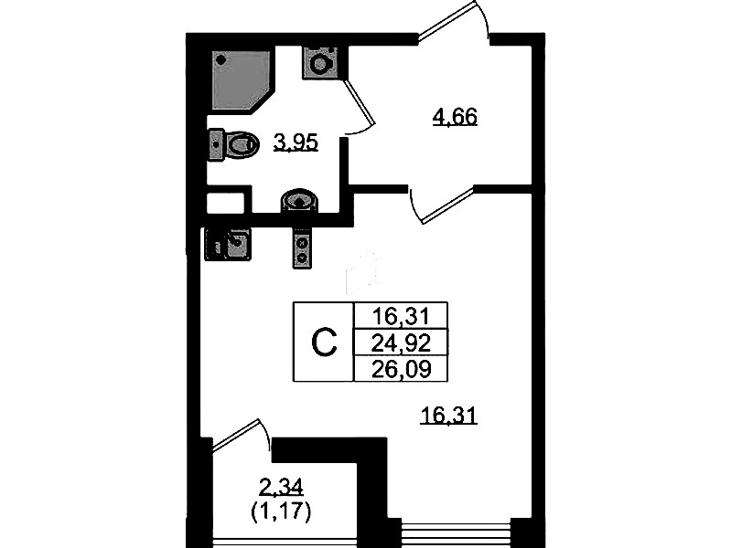 Квартира студия 26.09 м², 2/10 эт., ЖК «UP! Квартал Новый Московский»